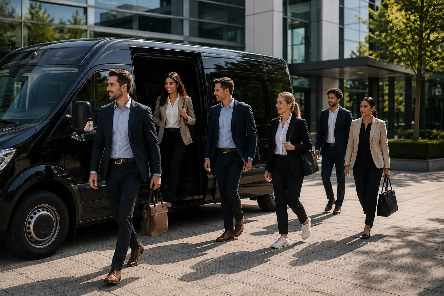 Groep collega's voor zakelijk personeelsvervoer